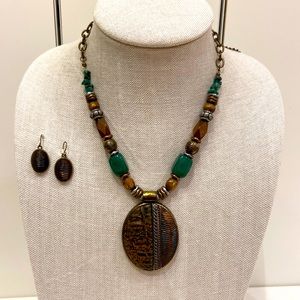 Scarab Necklace with Matching Earrings